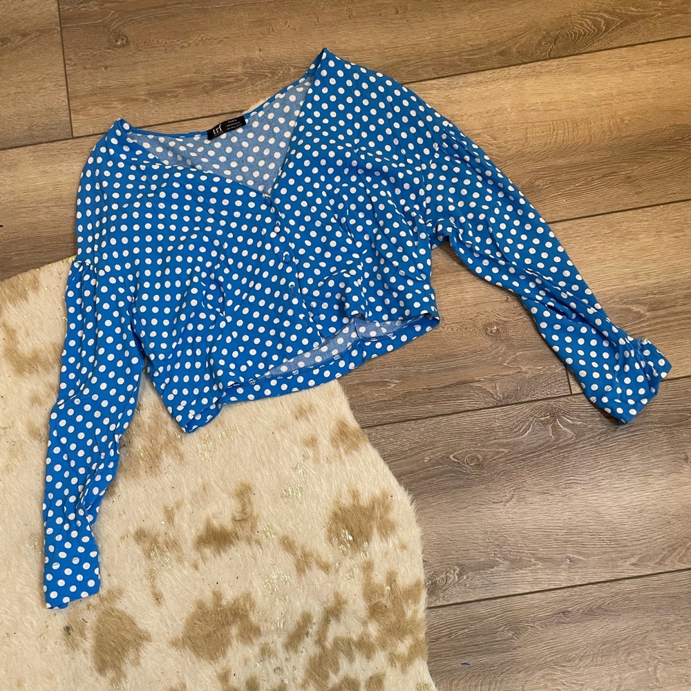 Zara blue polka dot button down blouse - Picture 1 of 5